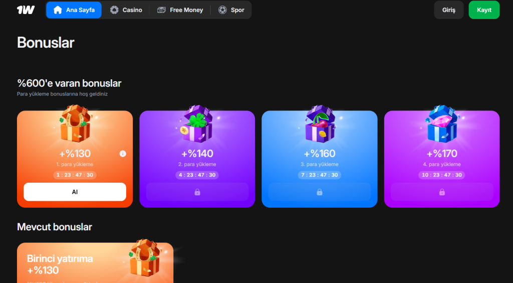 1win Türkiye'deki bonuslar ve promosyonlar